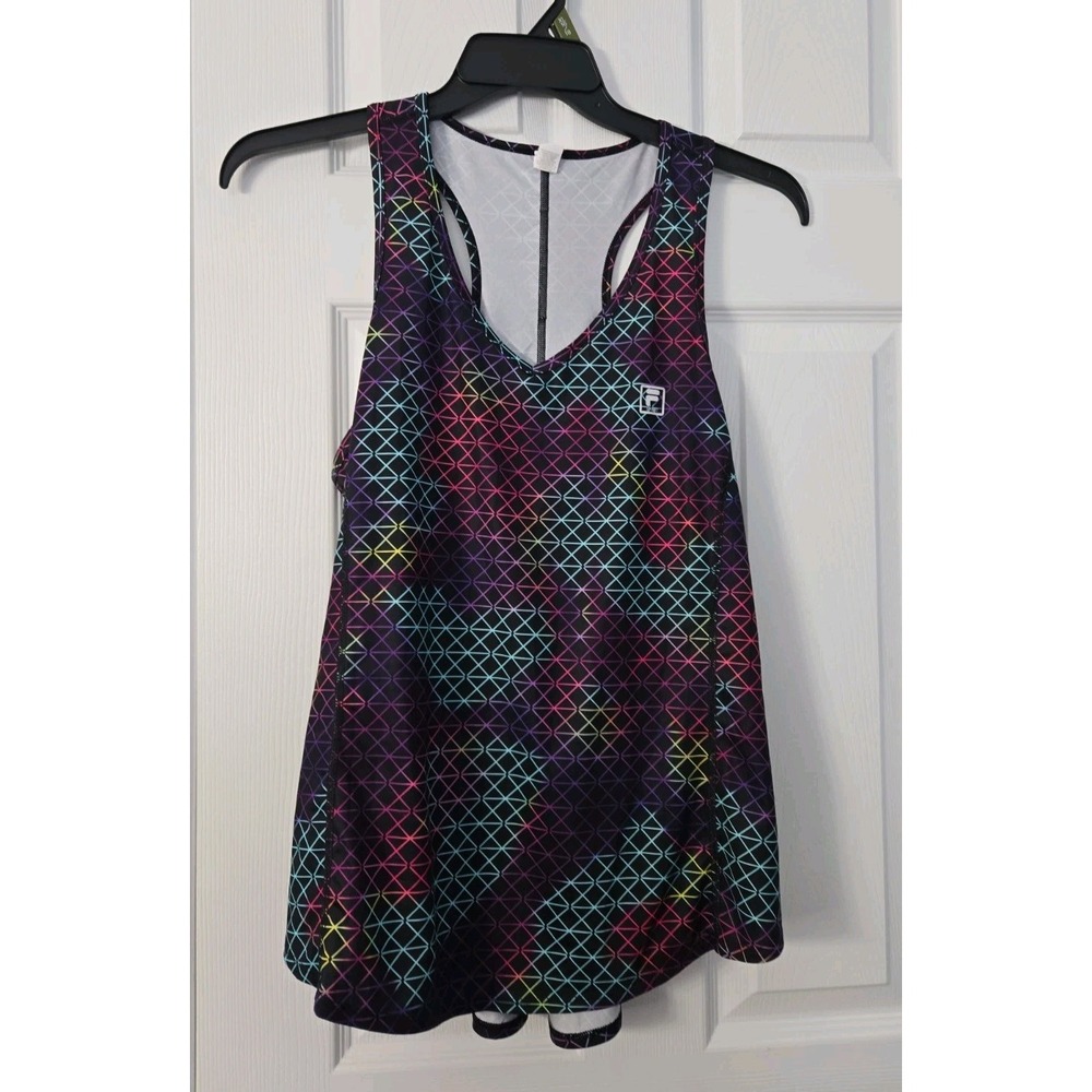 Fila Sport Womans Tback Athletic Top Size Large Black, Purple, Turq.